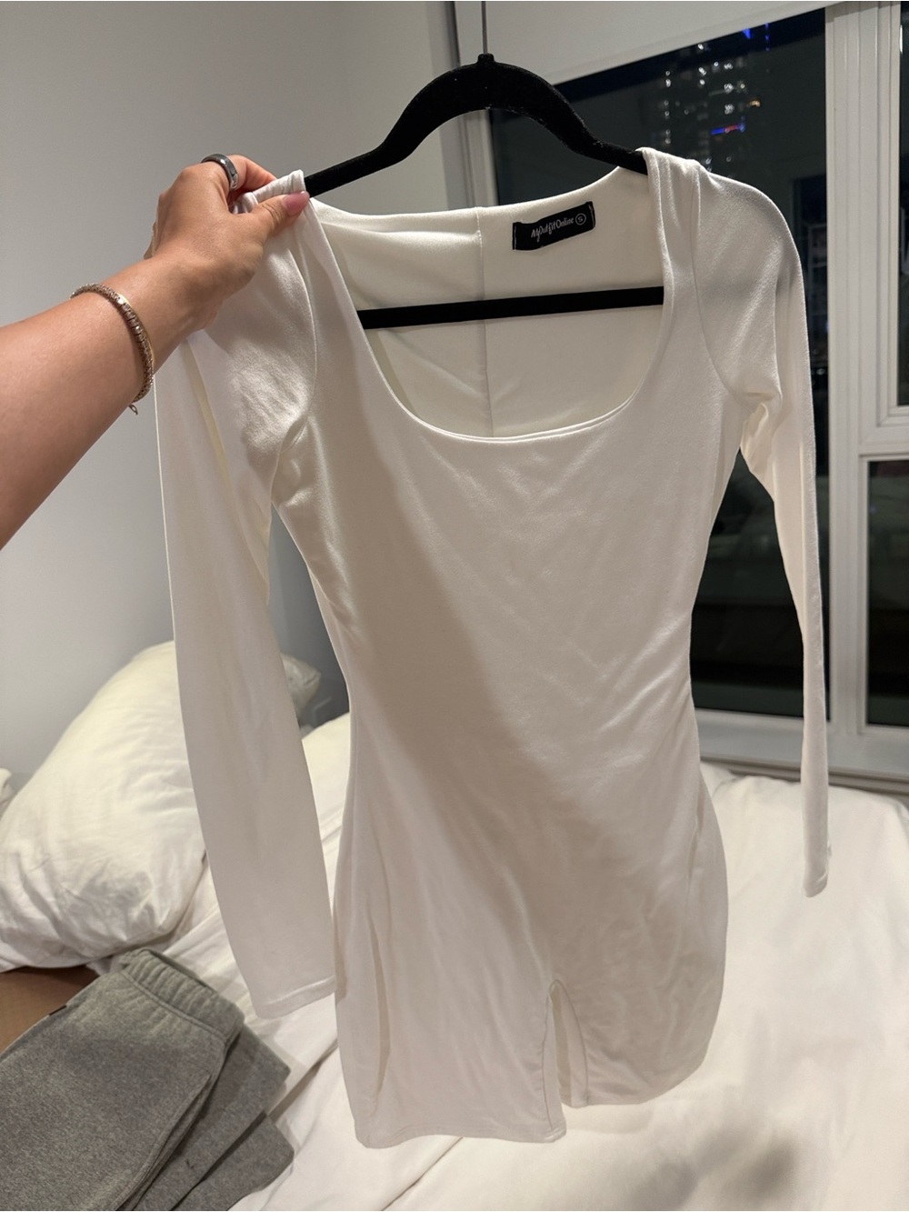 Double lined white long sleeve romper